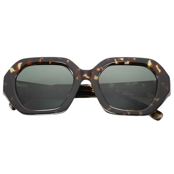 Havana Tortoise Frame Green Lens Hexagon Polarized Sunglasses Vintage for Women - Picture 3 of 4